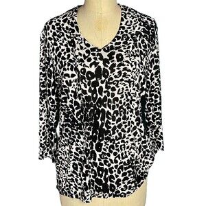 ICY Slinky Stretch Blouse Black and White Long Sleeve Size XL New w/Tags USA